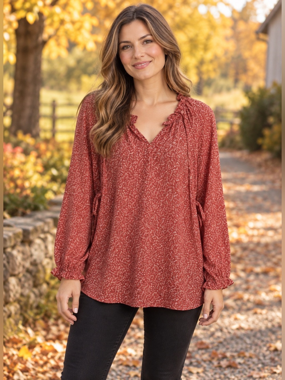 Isabel Women's Dress Blouse Top Red & White Long Sleeve XL Versatile Casual